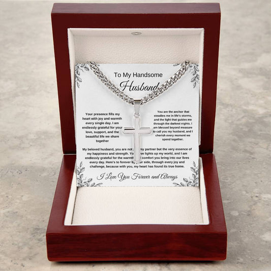 Personalized Steel Cross Necklace on Cuban Chain w/ MC