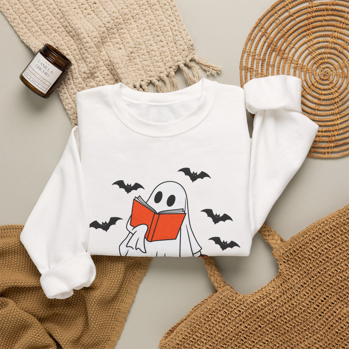 Spooky Bookworm Sweatshirt | Reading Ghost Halloween Crewneck