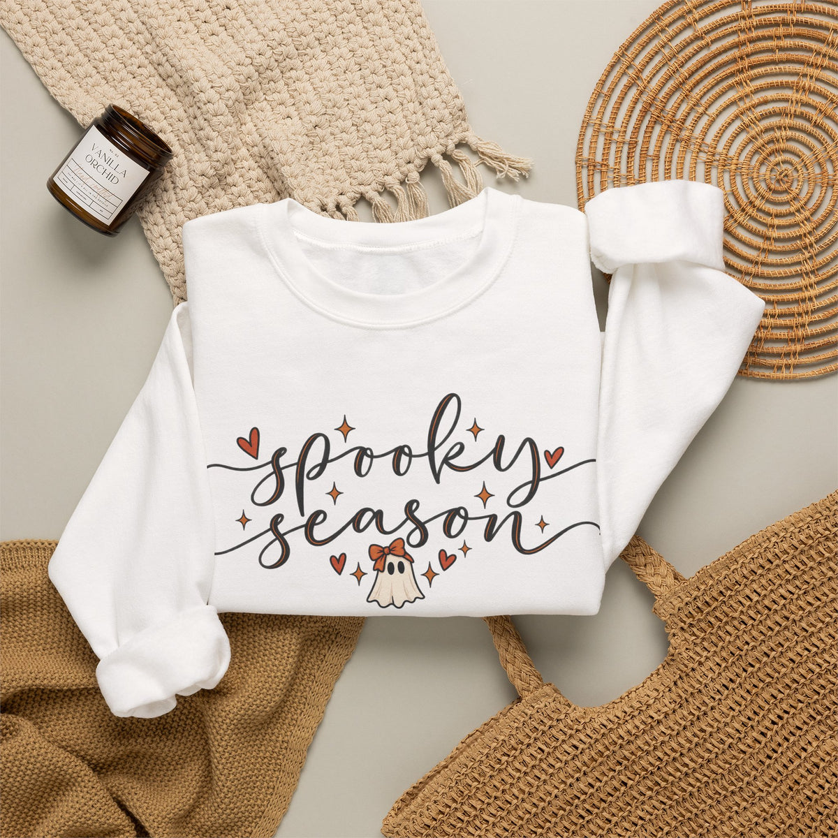 Spooky Season Sweatshirt | Cute Ghost & Bow Halloween Crewneck