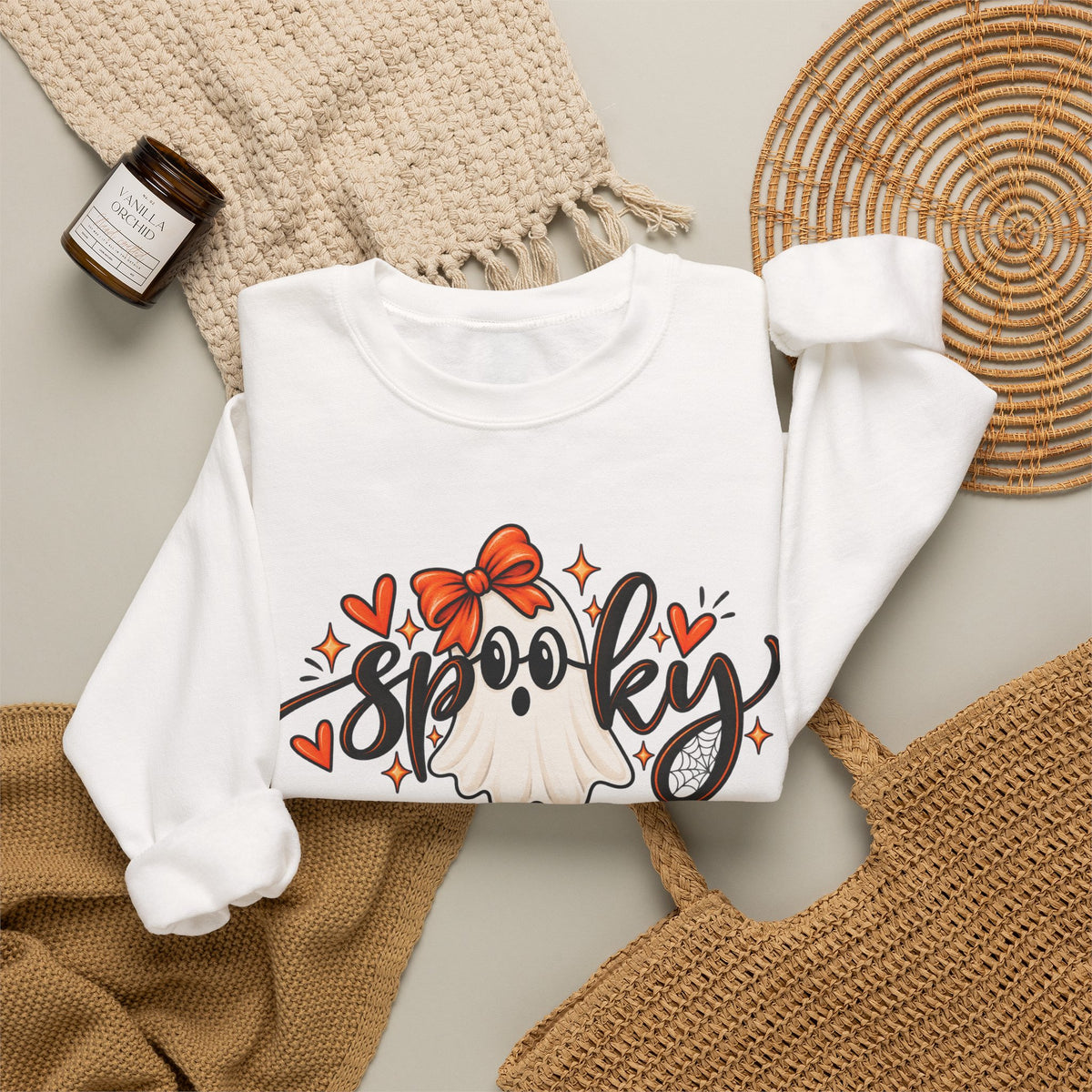 Spooky & Sweet Ghost Sweatshirt | Cute Halloween Bow Crewneck