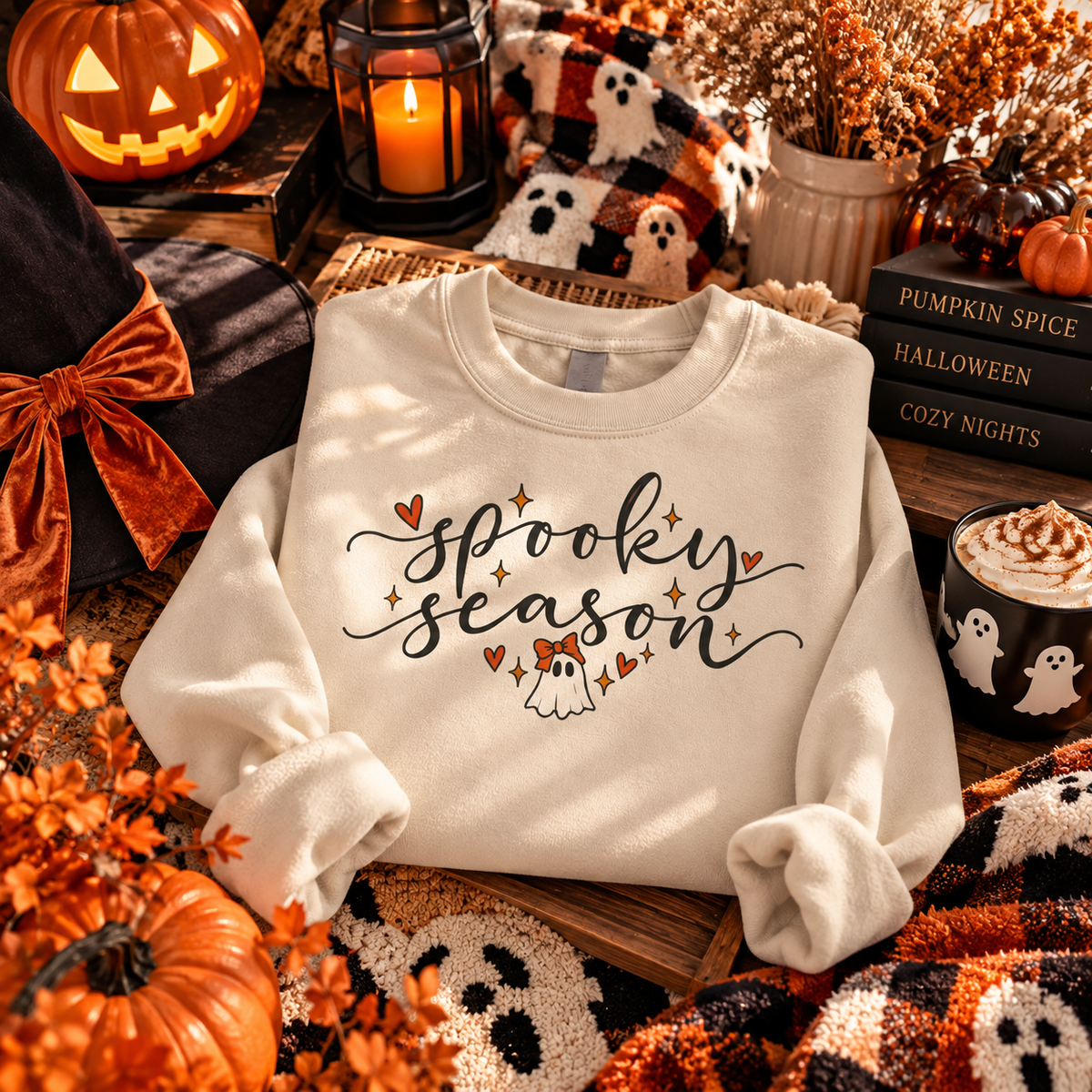 Spooky Season Sweatshirt | Cute Ghost & Bow Halloween Crewneck