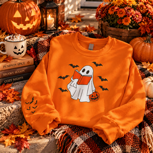 Spooky Bookworm Sweatshirt | Reading Ghost Halloween Crewneck