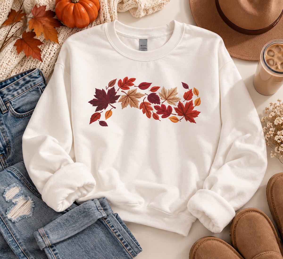 Cozy Autumn Leaves Sweatshirt | Minimalist Fall Crewneck