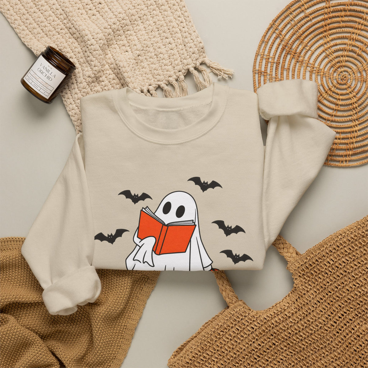 Spooky Bookworm Sweatshirt | Reading Ghost Halloween Crewneck