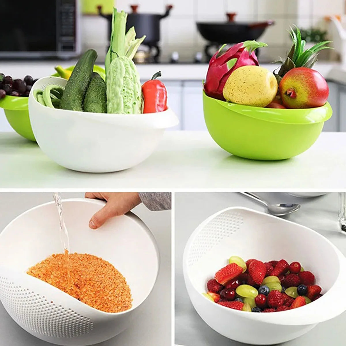 【Hot sales】Rice Drain Basket Rice Filter Fruit and Vegetable Drain Sieve Kitchen Supplies Small Tools Multi-Purpose