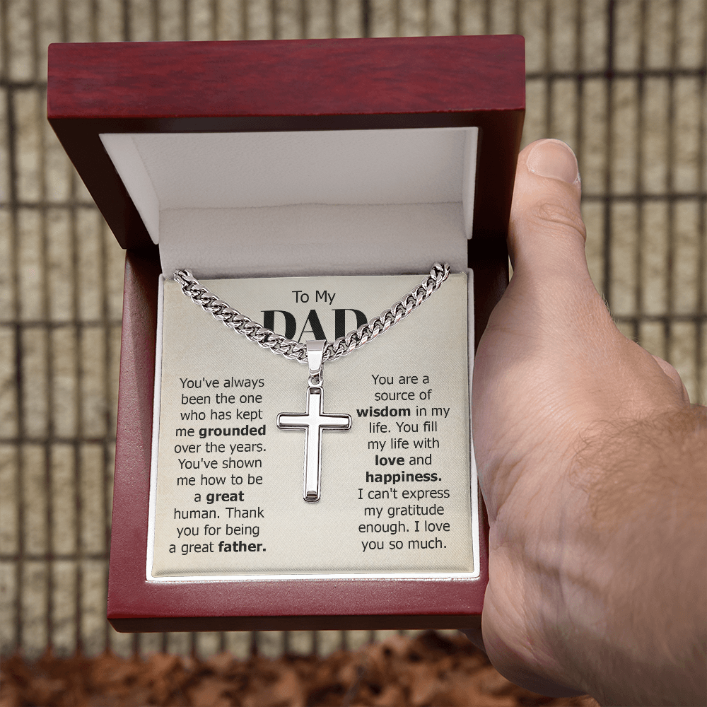 Cuban Link Chain with Engraved Artisan Cross