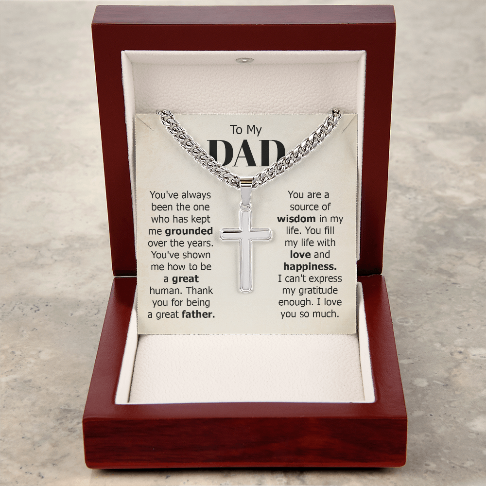 Cuban Link Chain with Engraved Artisan Cross