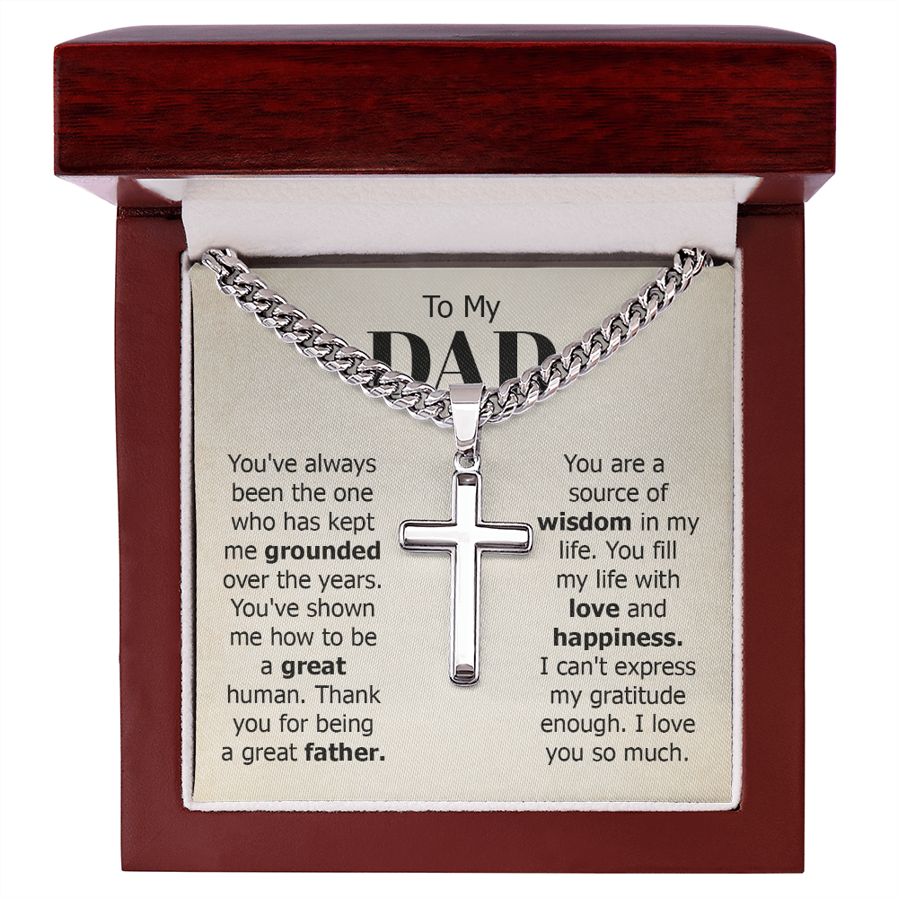 Cuban Link Chain with Engraved Artisan Cross
